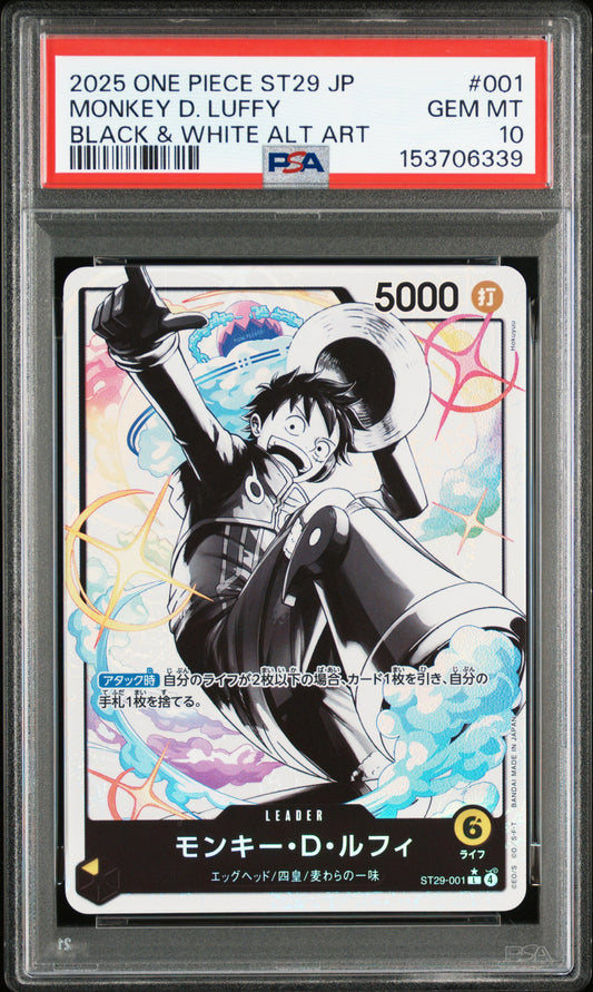 One Piece Monkey D. Luffy ST29-001 Alt Art PSA 10 – Egghead Black & White | Japanisch