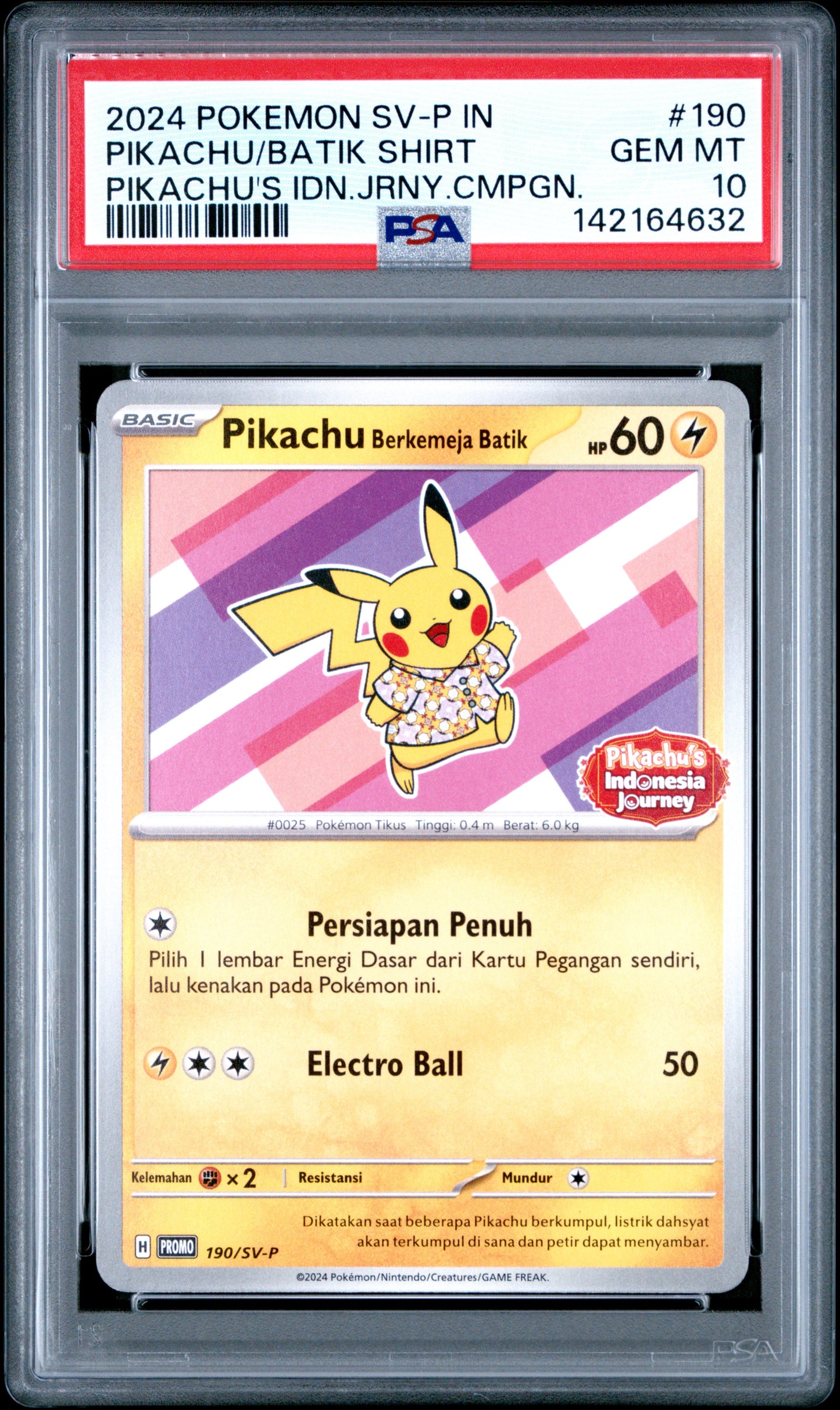 Pokémon Pikachu SV-P #190 Promo PSA 10 – Indonesia Batik Shirt | Limited Event