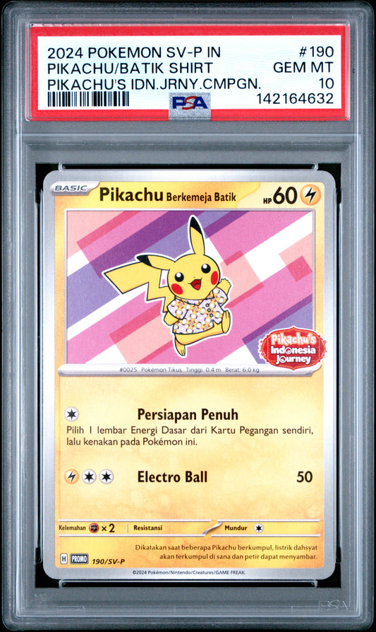 Pokémon Pikachu SV-P #190 Promo PSA 10 – Indonesia Batik Shirt | Limited Event